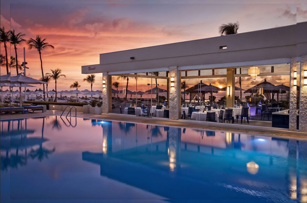 Breakfast, lunch, dinner served; international cuisine, beach views