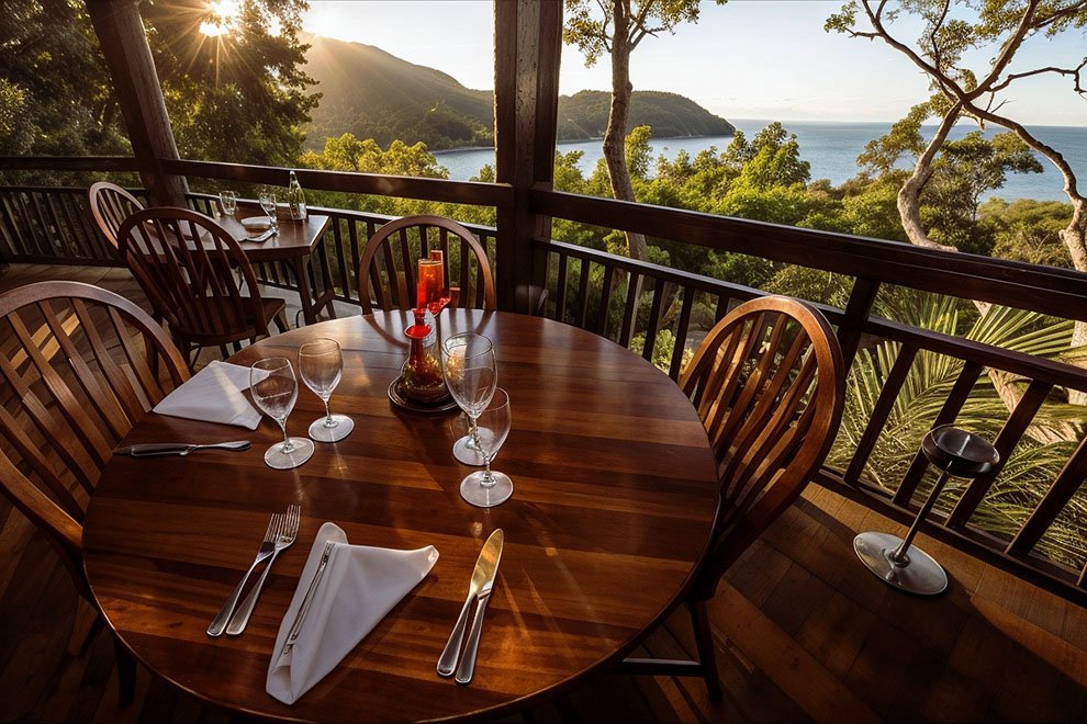 Breakfast, lunch, dinner served; ocean views