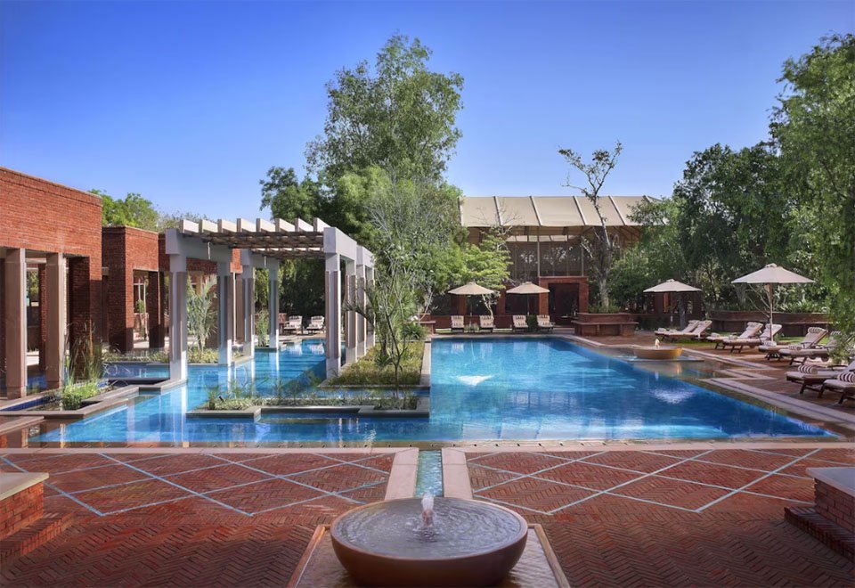 One of the outdoor pools at ITC Mughal